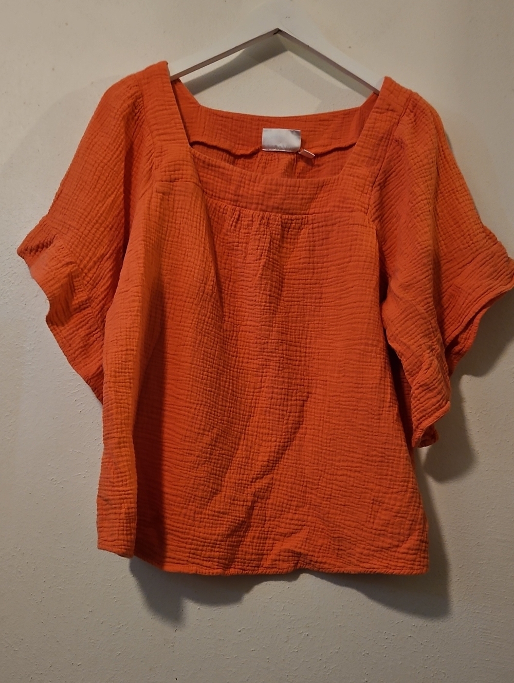 Belle by Kim Gravel Beach Orange Gauze Square-Neck Top